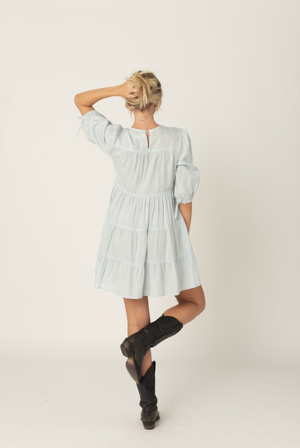 Gemini mini smock dress back in sky blue