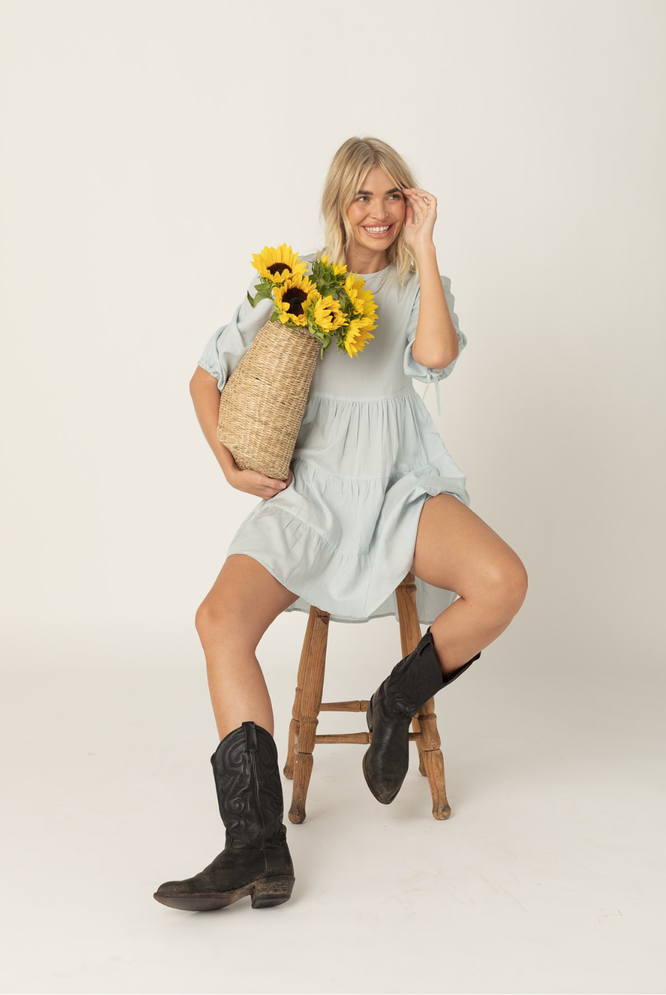 Gemini mini smock dress in sky blue