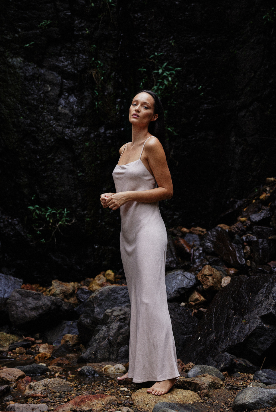 Bias cut midi slip in ballet pink with a flattering silhouette and a tie back detail for an adjustable fit. The perfect slip in our signature eco friendly fabric.