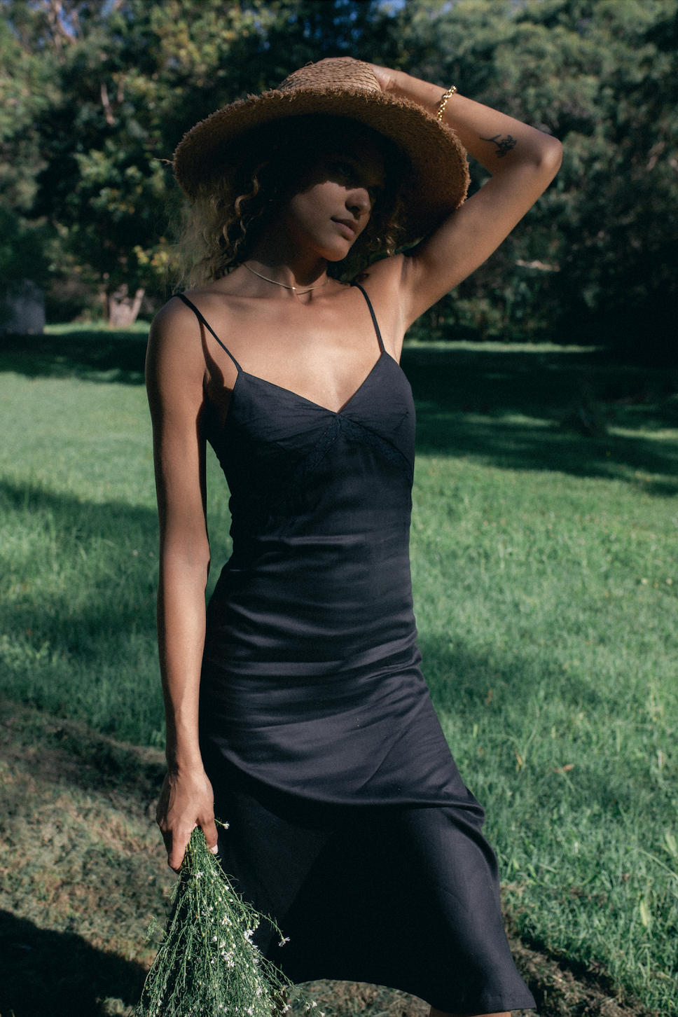 Black silk slip dress midi outlet